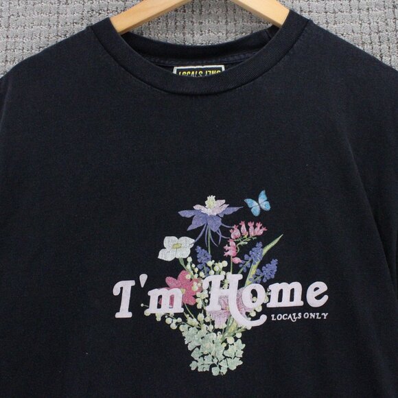 Locals Only Shirt Mens Black Short Sleeve Crewneck Floral Graphic Logo Large L - Picture 5 of 9